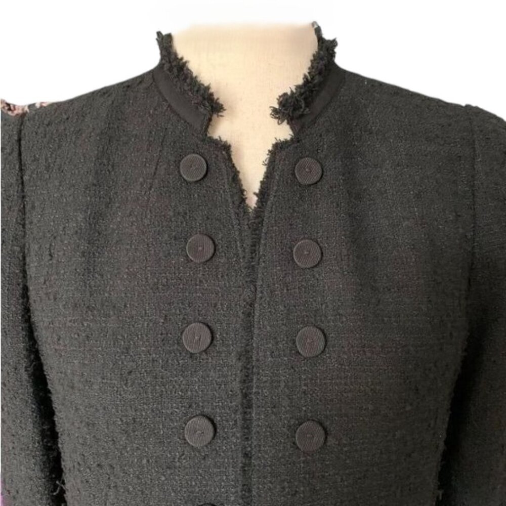 Rebecca Taylor Black Tweed Frayed Edging Textured Cropped Jacket Size 2 - Picture 7 of 8